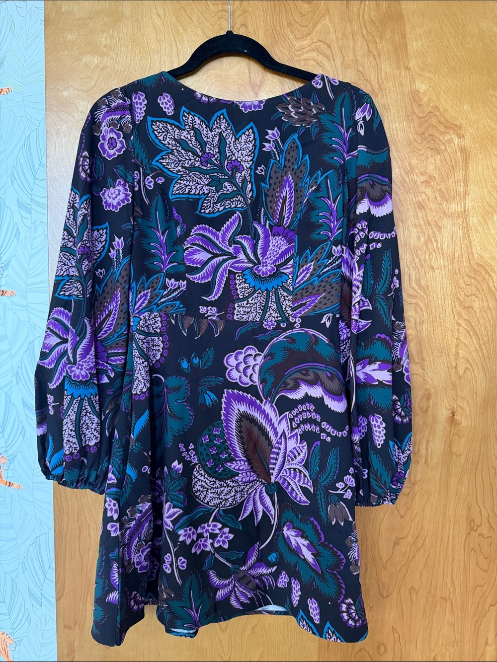 RHODE Floral Long-Sleeve Tunic in Purple and Teal